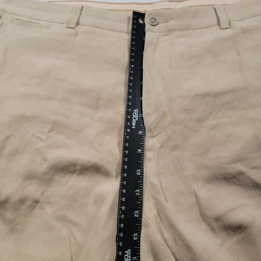 Tommy Bahama Brosnan Pants Mens 40x30 Khaki Linen Silk Flat Front Chino Coastal